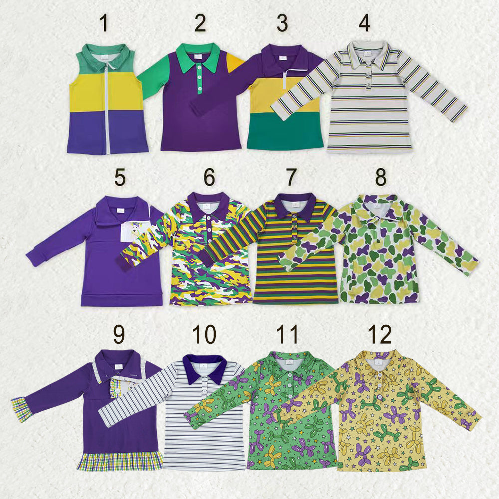 Sibling Baby Boys Girls Mardigras Button Zip Pullovers Shirts Top