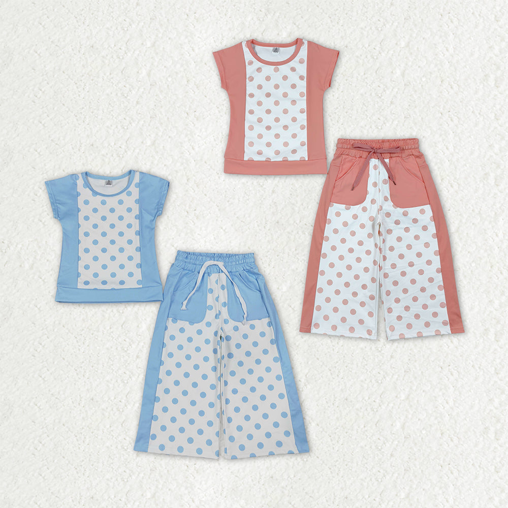 Sibling Baby Girls Polka Dots Pockets Flare Pant Yoga Active Clothes Sets
