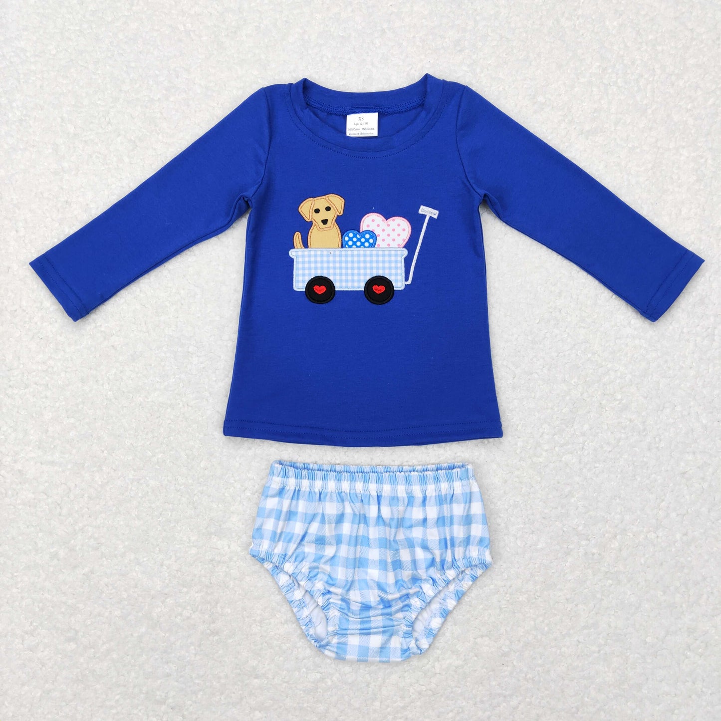 Sibling Baby Boys Girls Embroidery Dogs Trucks Hearts Pants Bummies Valentine Clothes Sets