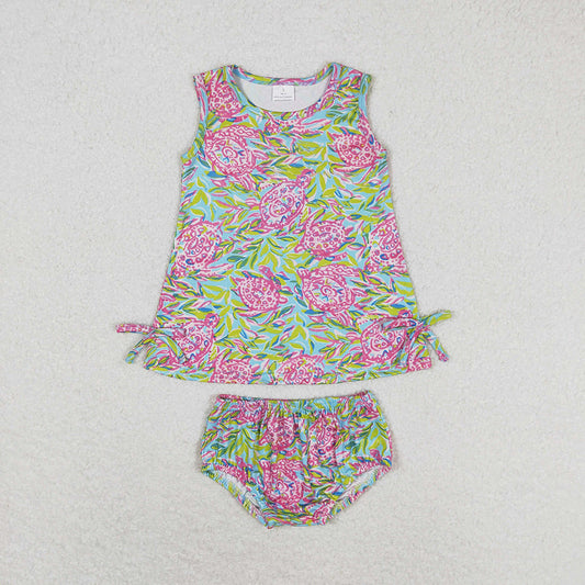 GBO0352 baby girls clothes pink turtle summer bummies sets