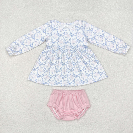 GBO0426   toddler girl clothes blue bow girl  bummies set