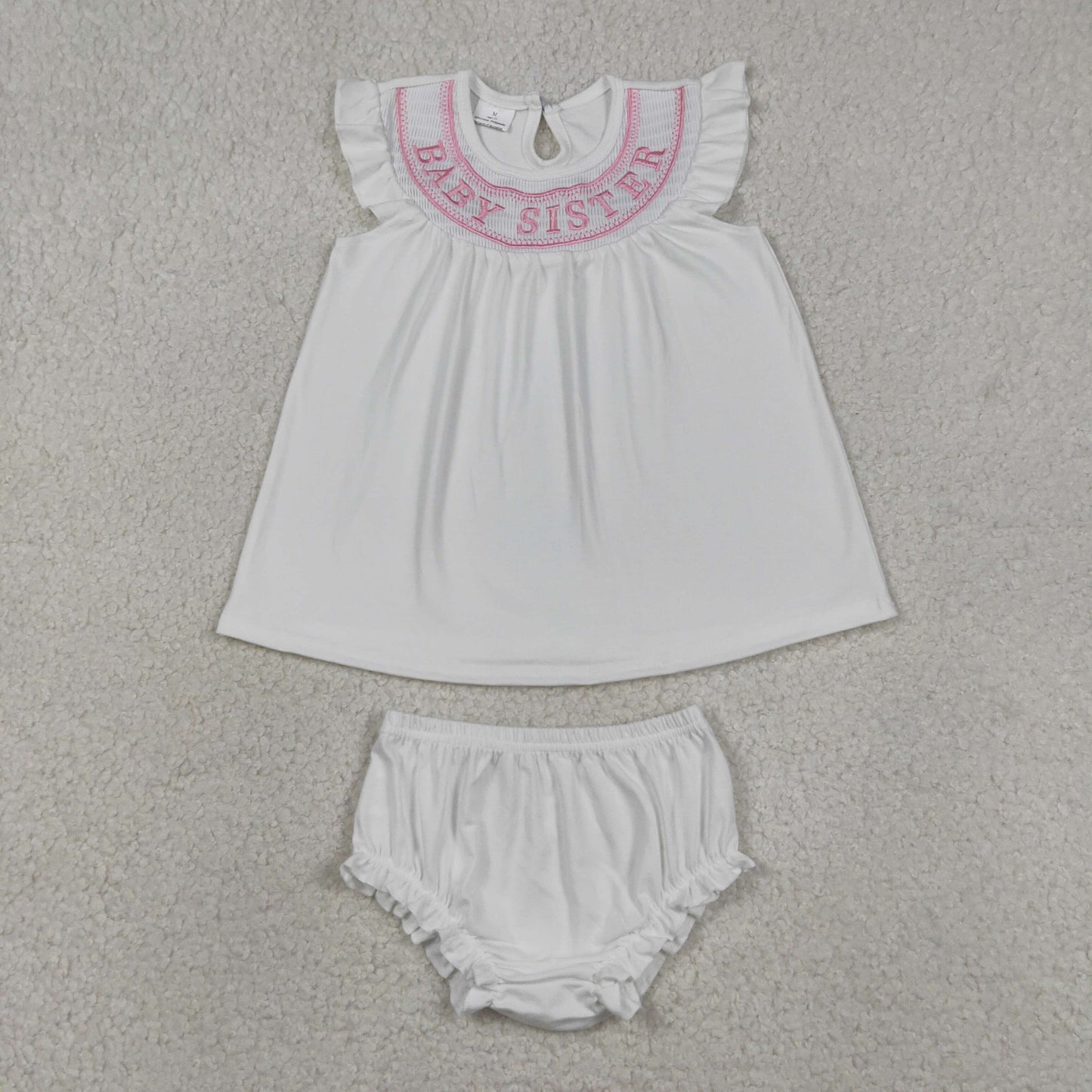 Sibling Smocked Lil Sister Brother Baby Kids Romper Tunic Bummies Knee Length Dress