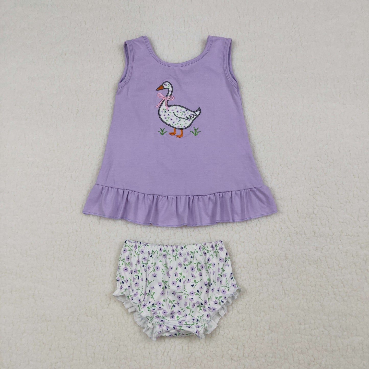 Sibling Baby Girls Sleeveless Embroidery Bows Gooses Tunic Flowers Bummies Clothes Sets