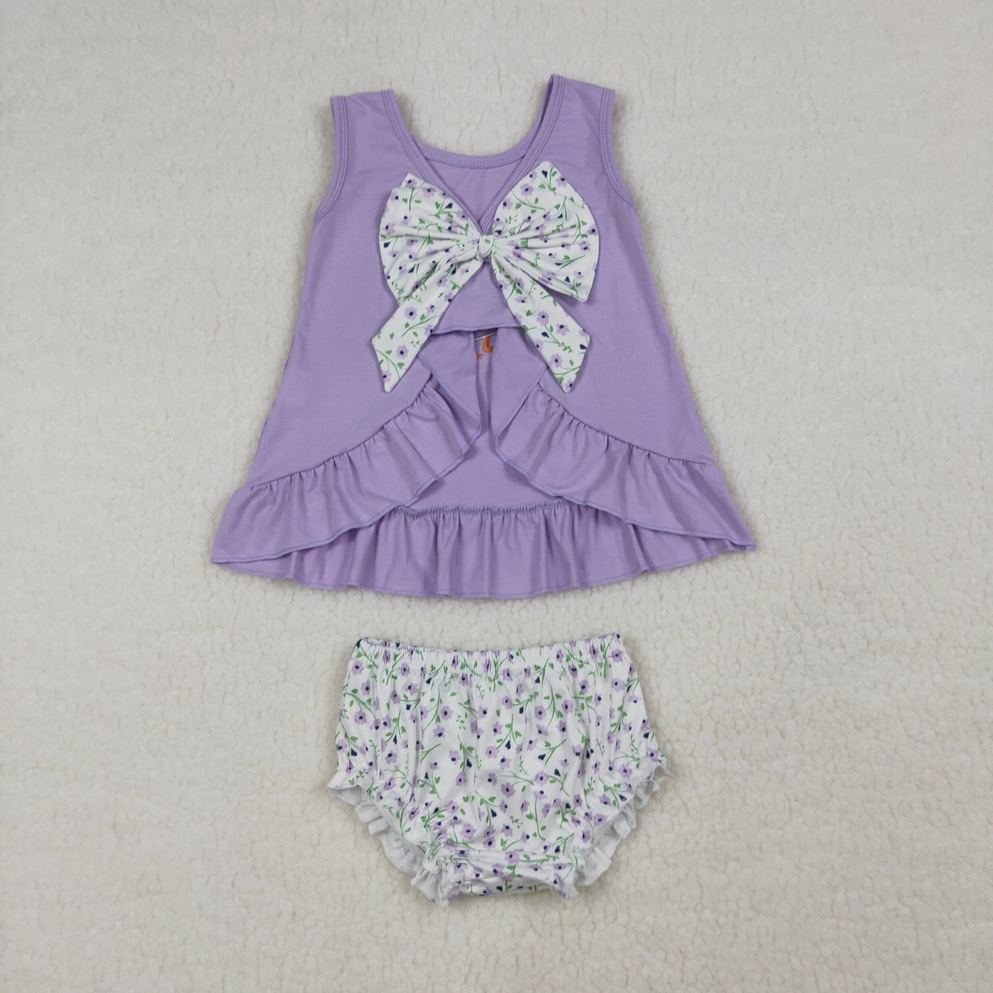 GBO0502 Baby Girls Embroidery Gooses Flowers Back Bow Tunic Bummies Clothes Sets
