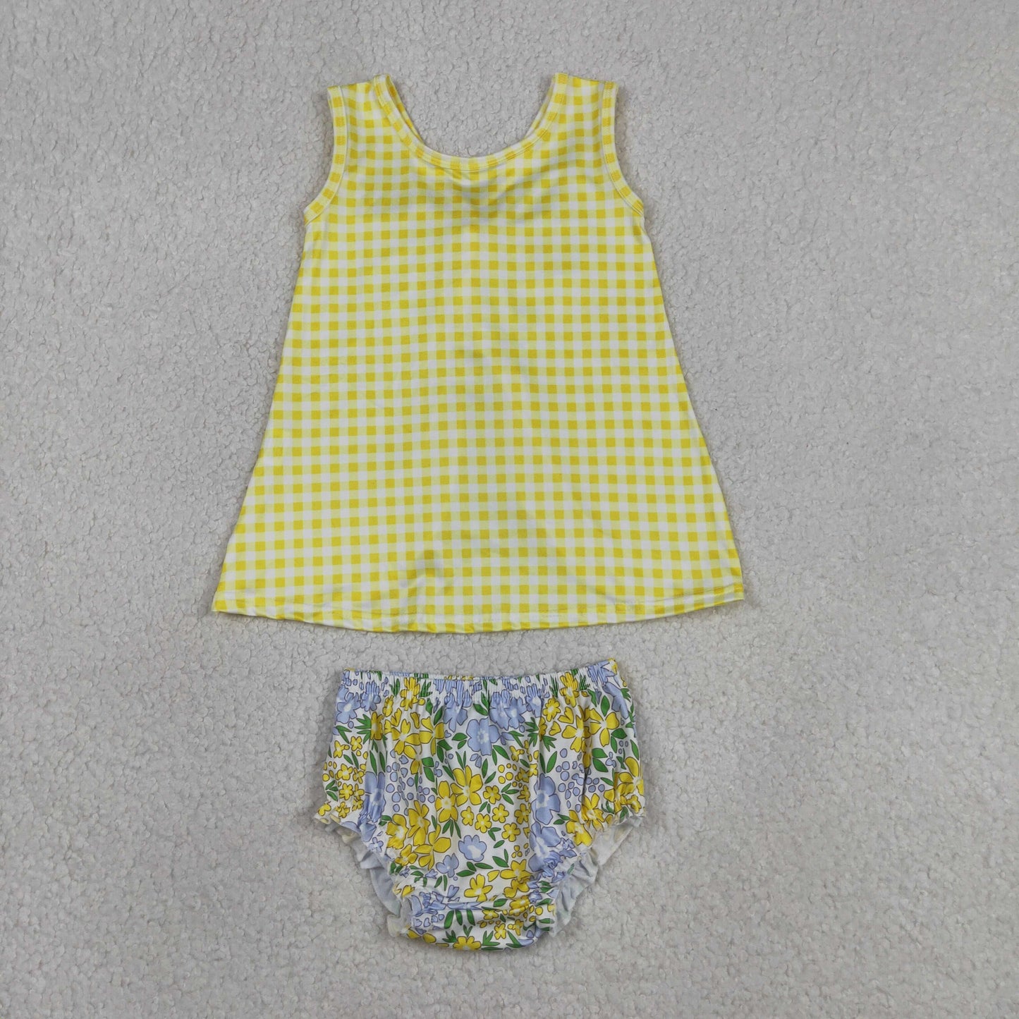 Sibling Baby Girls Sleeveless Back Bow Tunic Flowers Bummies Clothes Sets