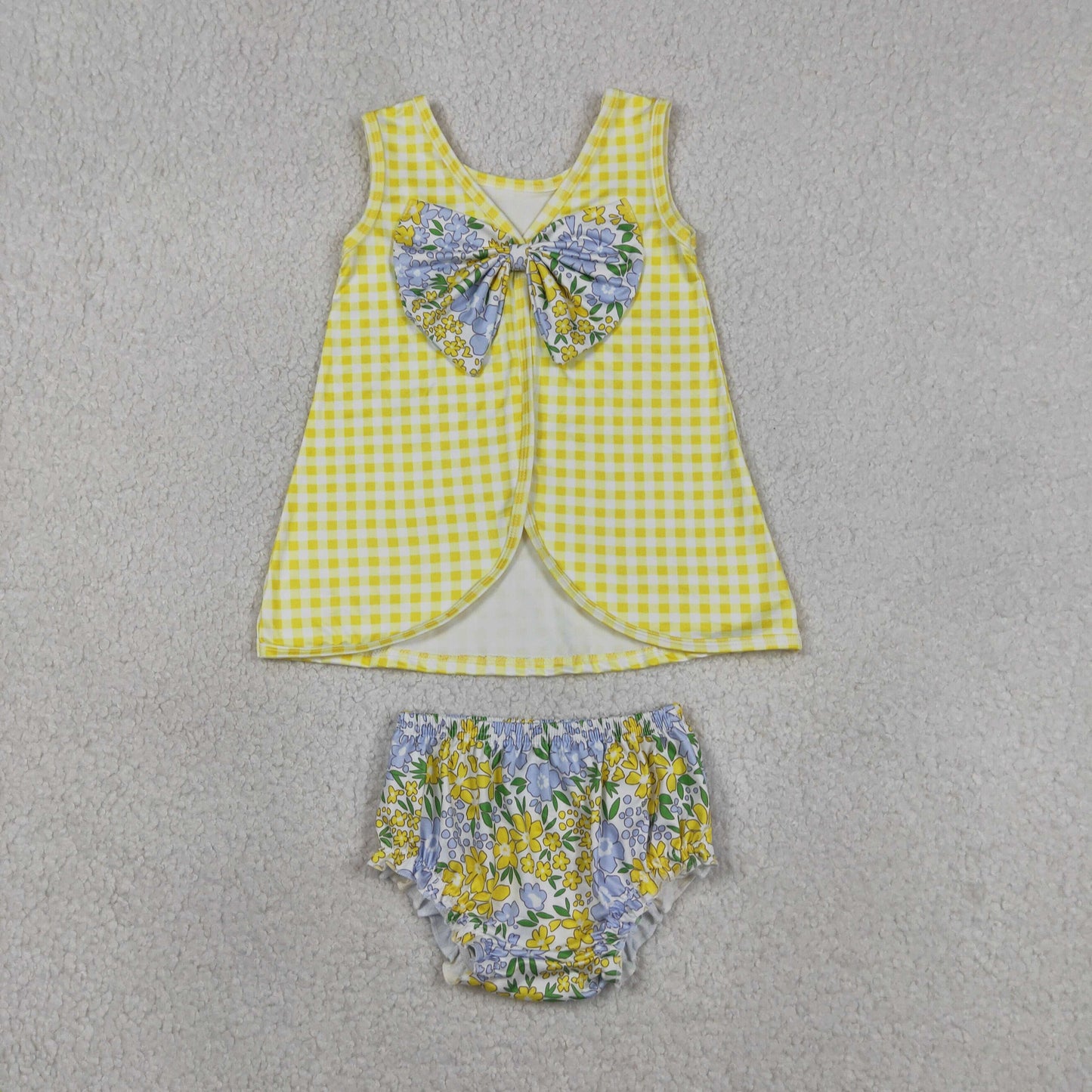 Sibling Baby Girls Sleeveless Back Bow Tunic Flowers Bummies Clothes Sets