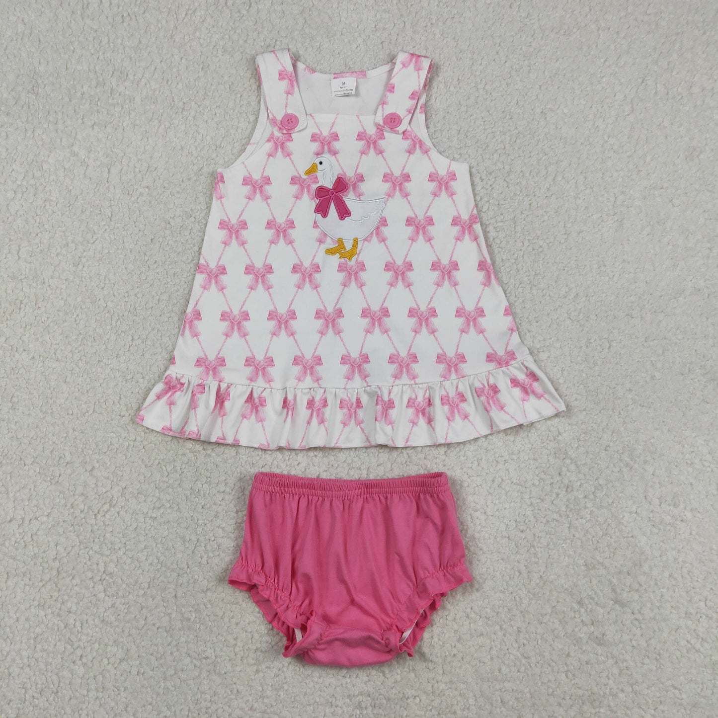 Sibling Baby Girls Sleeveless Embroidery Bows Gooses Tunic Flowers Bummies Clothes Sets