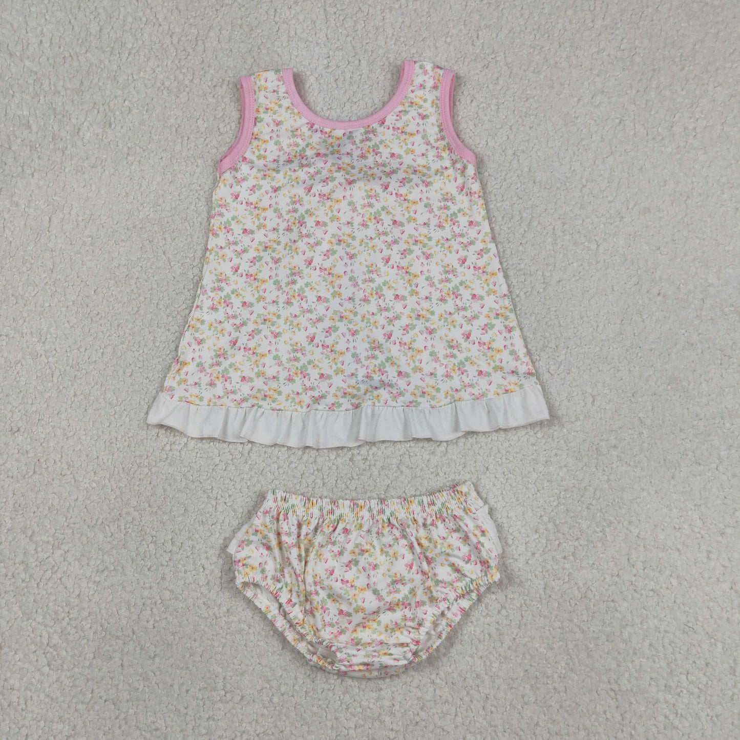 Sibling Baby Girls Sleeveless Back Bow Tunic Flowers Bummies Clothes Sets