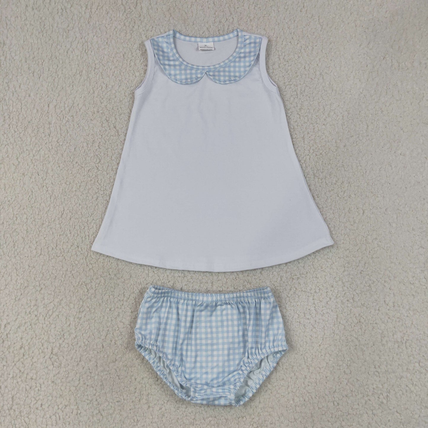 Sibling Baby Kids Sleeveless Collar Tunic Checked Bummies Clothes Sets