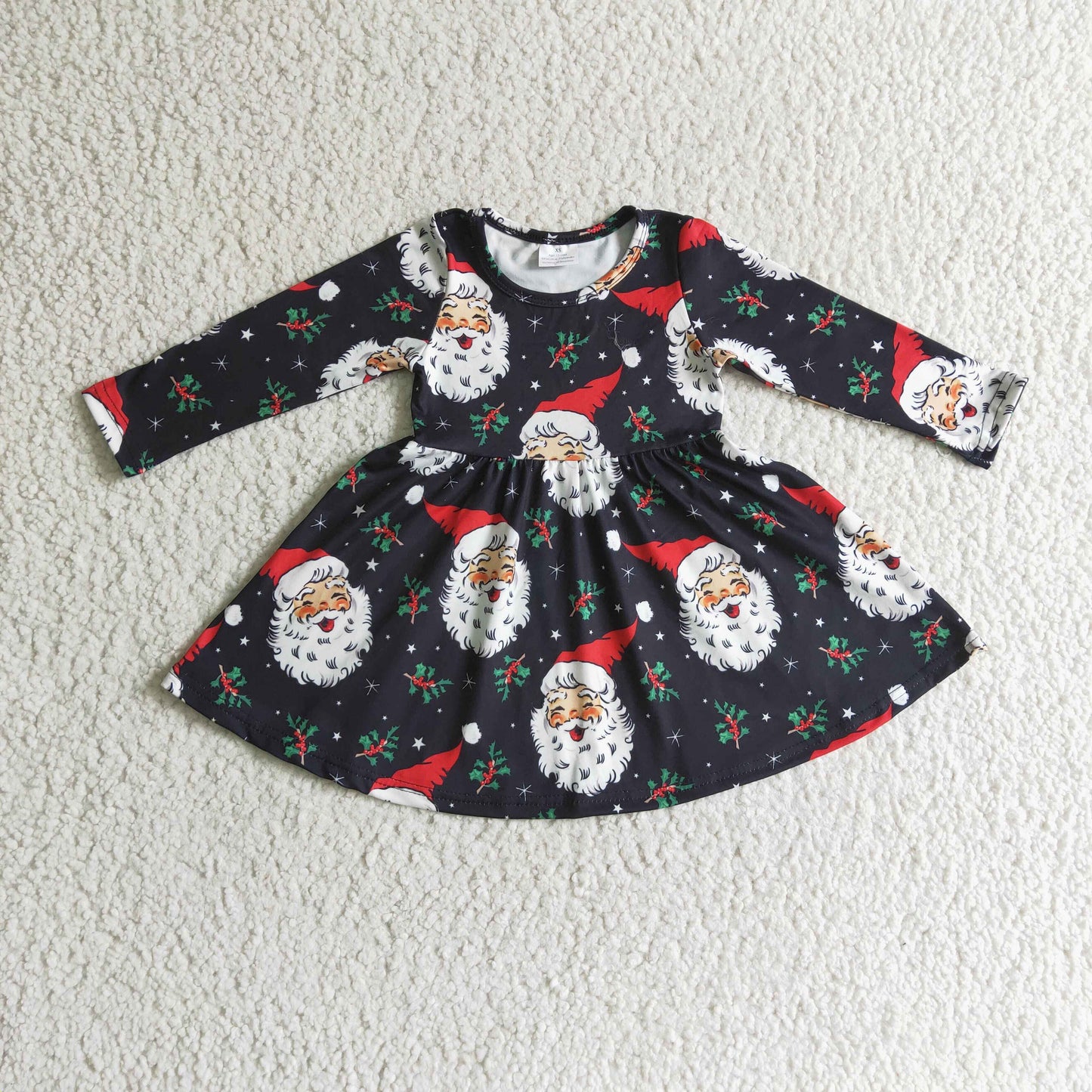 Sibling Baby Girls Santa Candy Cane Plaid Christmas Ruffle Knee Length Dresses
