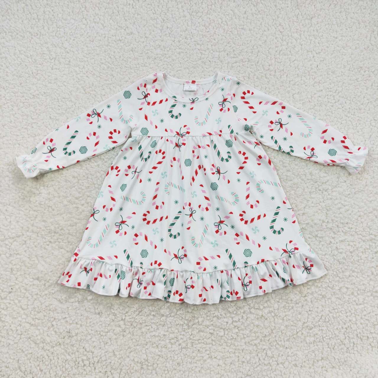 Sibling Baby Girls Holly Candy Cane Plaid Christmas Ruffle Knee Length Dresses
