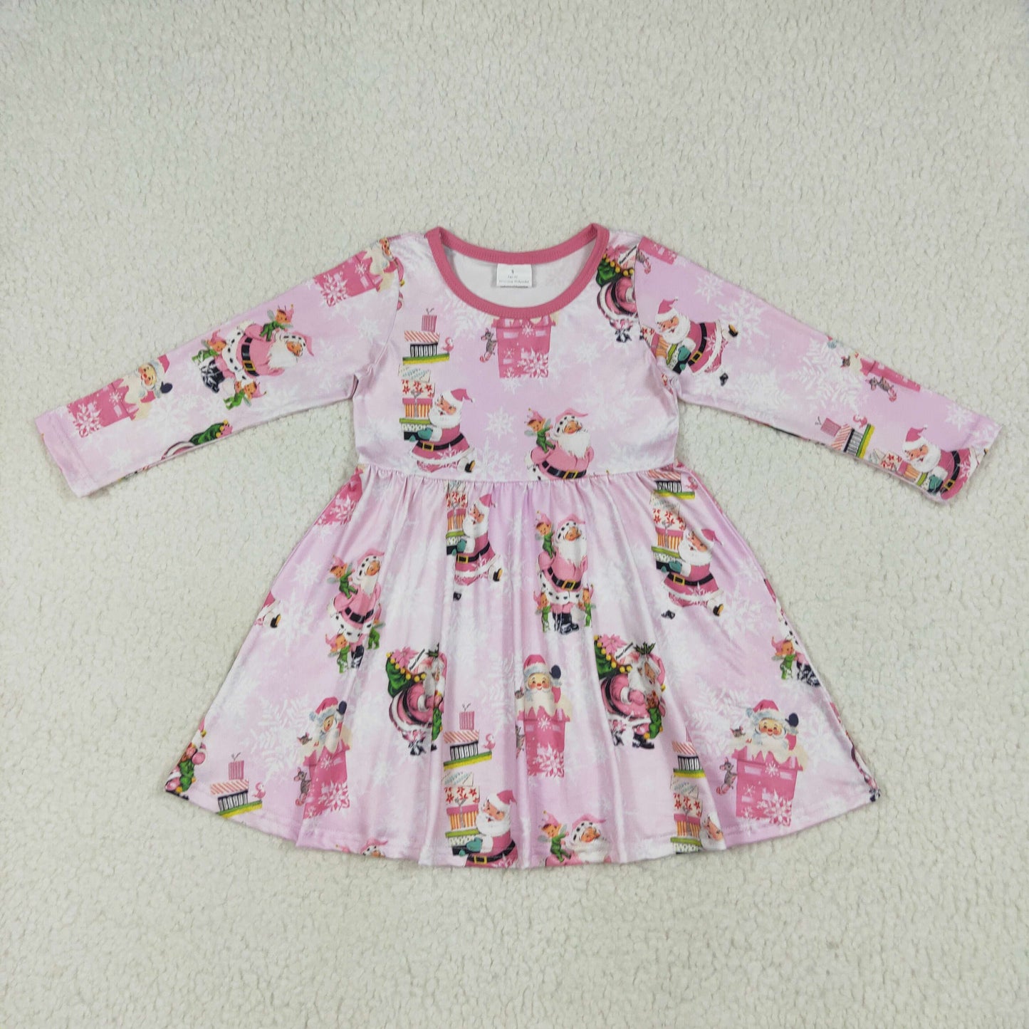 Sibling Baby Girls Santa Candy Cane Plaid Christmas Ruffle Knee Length Dresses