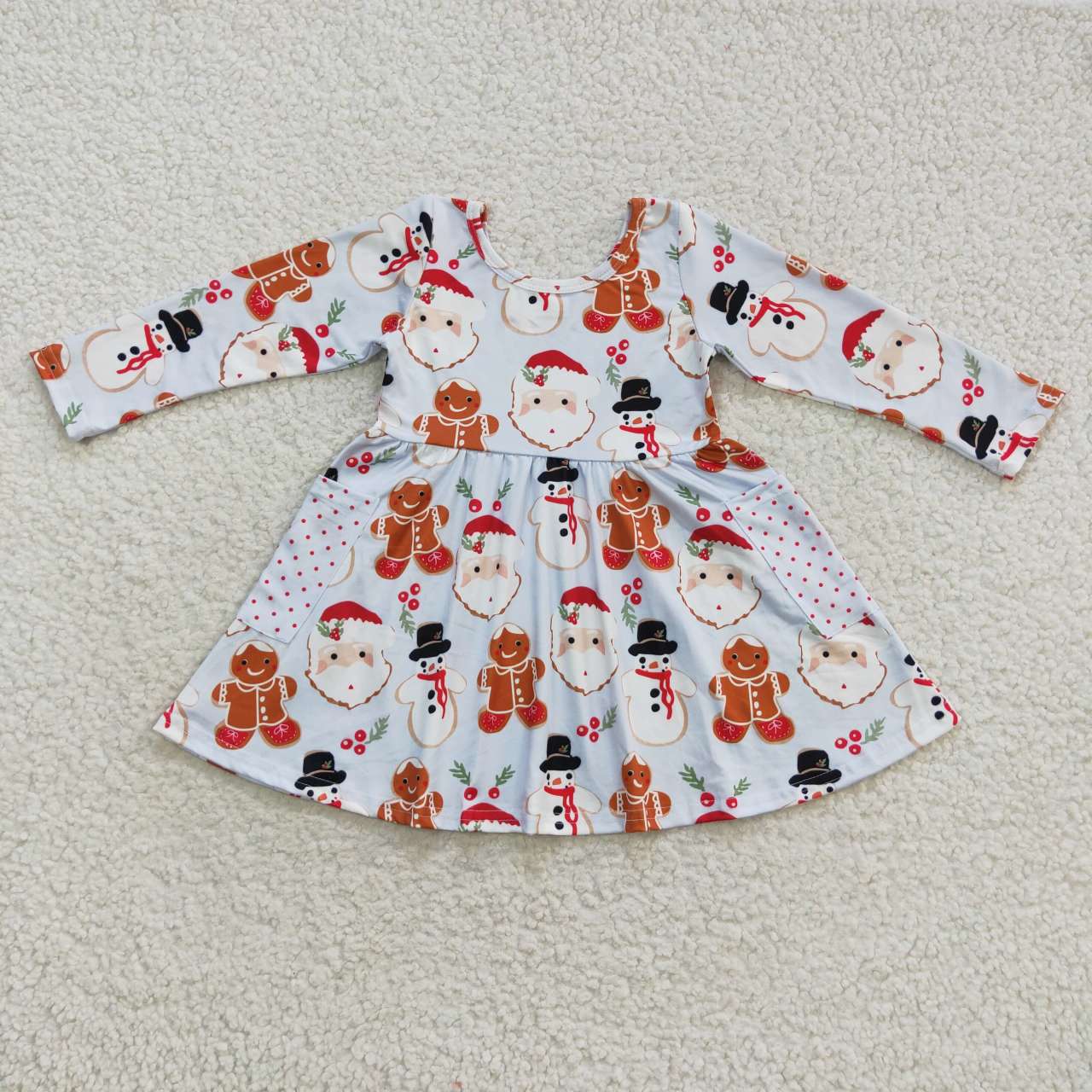 Sibling Baby Girls Santa Candy Cane Plaid Christmas Ruffle Knee Length Dresses