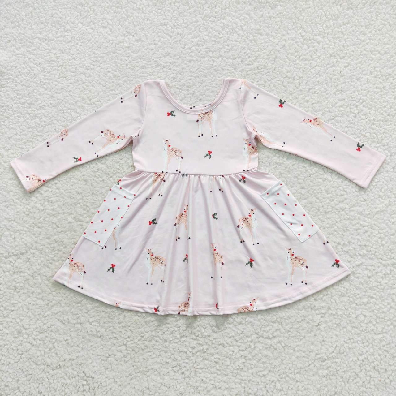 Sibling Baby Girls Deer Plaid Button Pockets Christmas Ruffle Knee Length Dresses