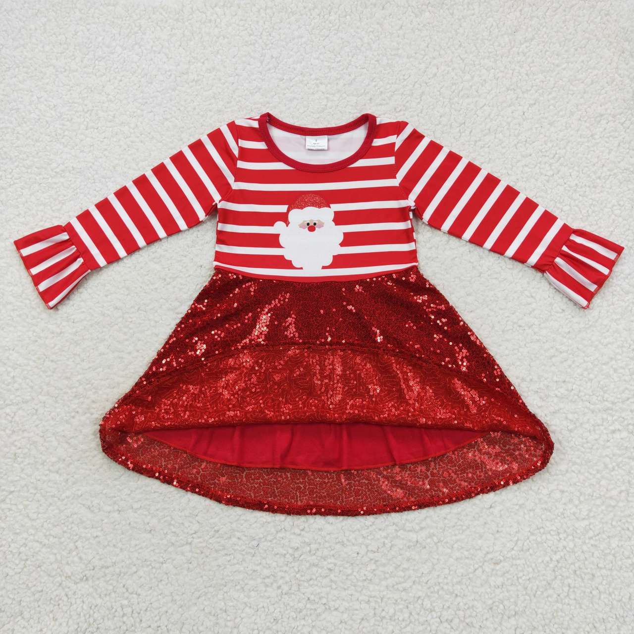 Sibling Baby Girls Christmas Embroidery Santa Sequin Ruffle Knee Length Dresses