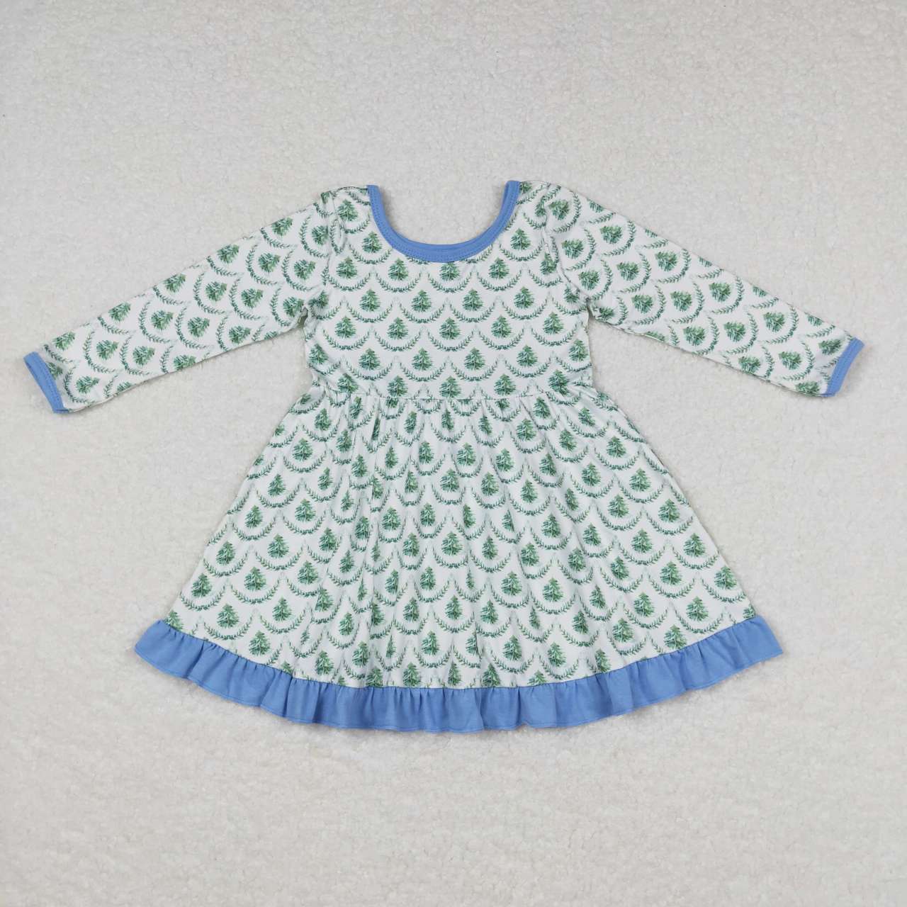 Sibling Baby Girls Bows Trees Plaid Christmas Ruffle Knee Length Dresses