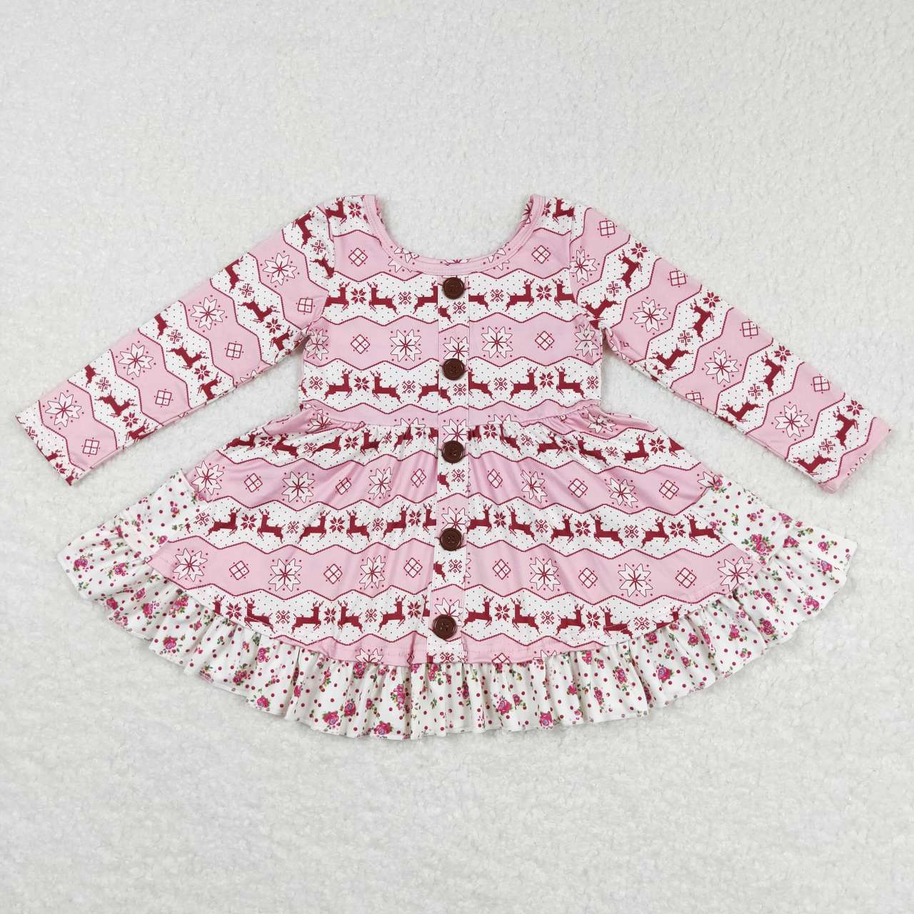 Sibling Baby Girls Deer Plaid Button Pockets Christmas Ruffle Knee Length Dresses
