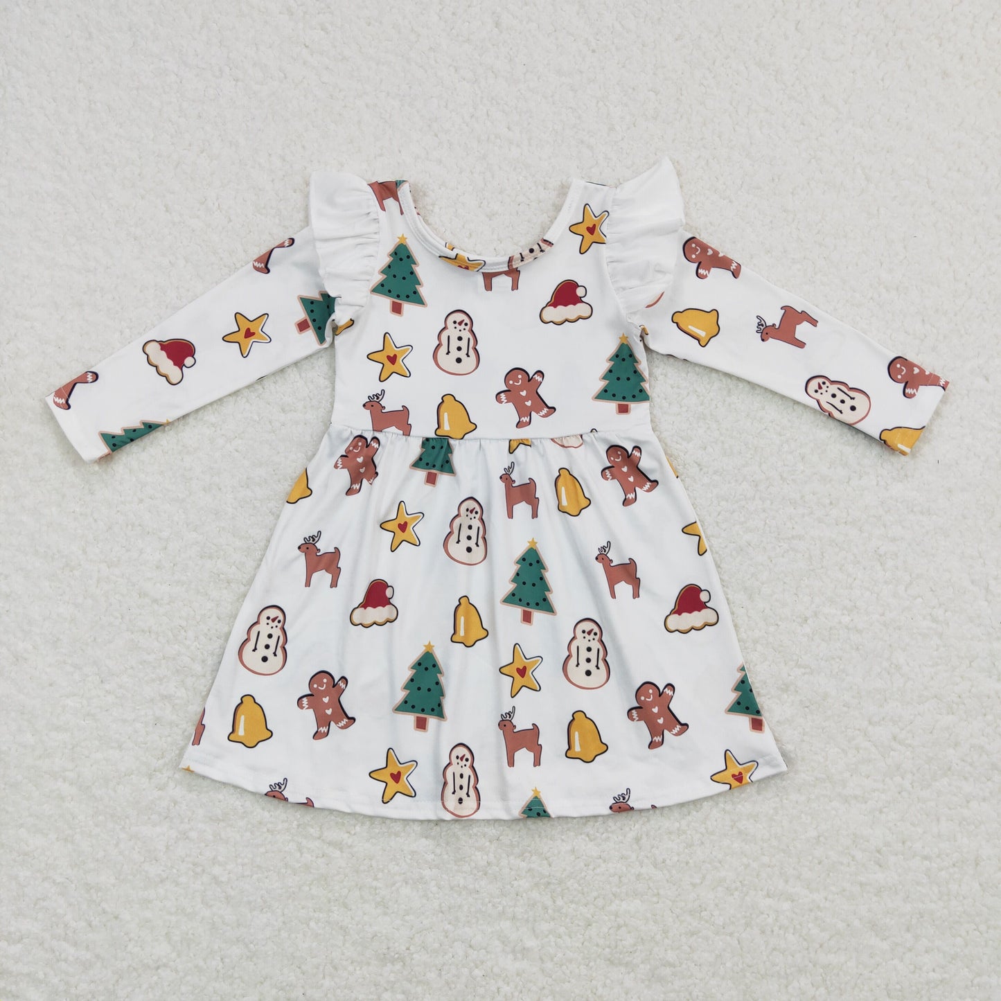 Sibling Baby Girls Gingerbread Candy Cane Christmas Ruffle Knee Length Dresses