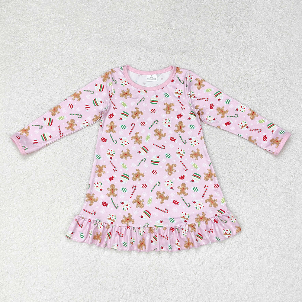 Sibling Baby Girls Gingerbread Candy Cane Christmas Ruffle Knee Length Dresses