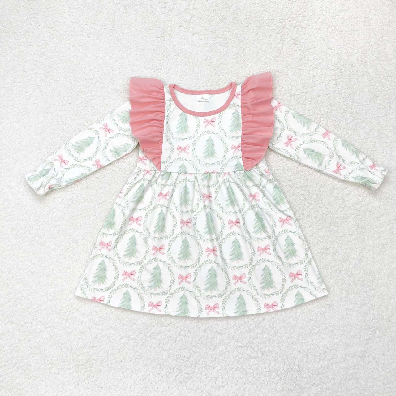 Sibling Baby Girls Bows Trees Plaid Christmas Ruffle Knee Length Dresses