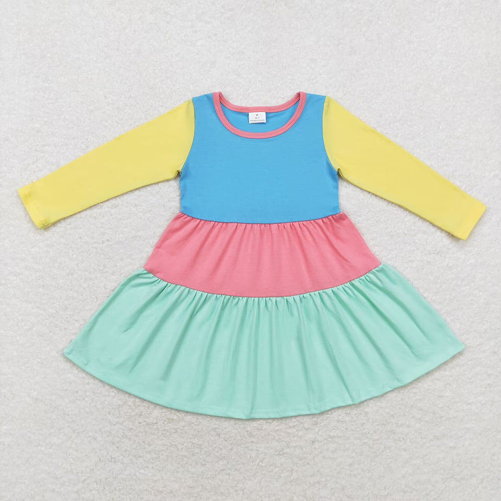 Sibling Baby Girls Flowers Plaid Button Pockets Ruffle Knee Length Dresses