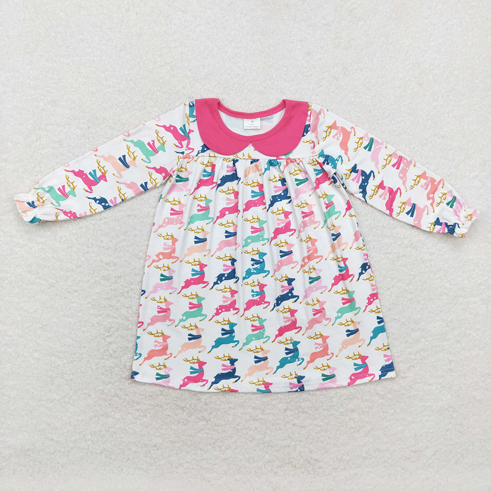 Sibling Baby Girls Deer Plaid Button Pockets Christmas Ruffle Knee Length Dresses