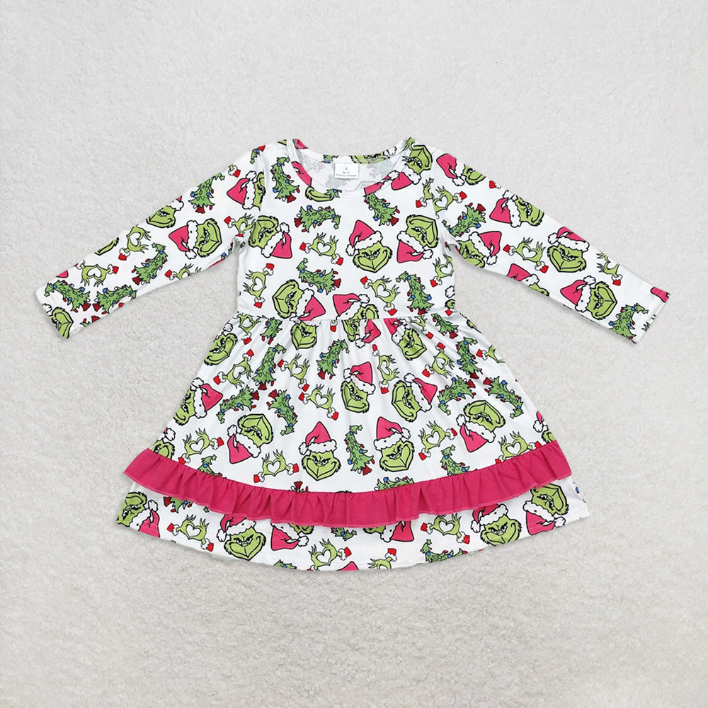 Sibling Baby Girls Grin Trees Lights Christmas Ruffle Knee Length Dresses