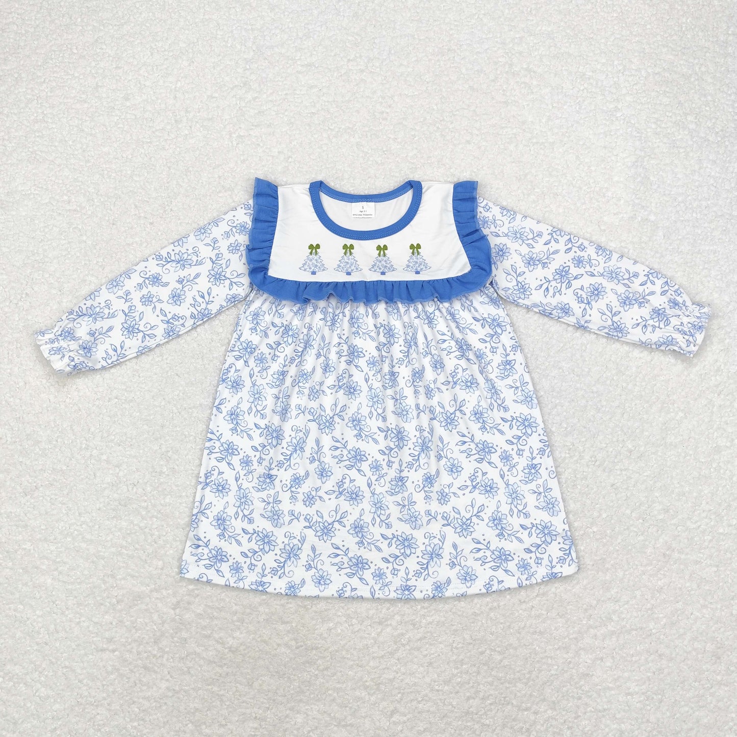 Sibling Baby Girls Bows Trees Plaid Christmas Ruffle Knee Length Dresses