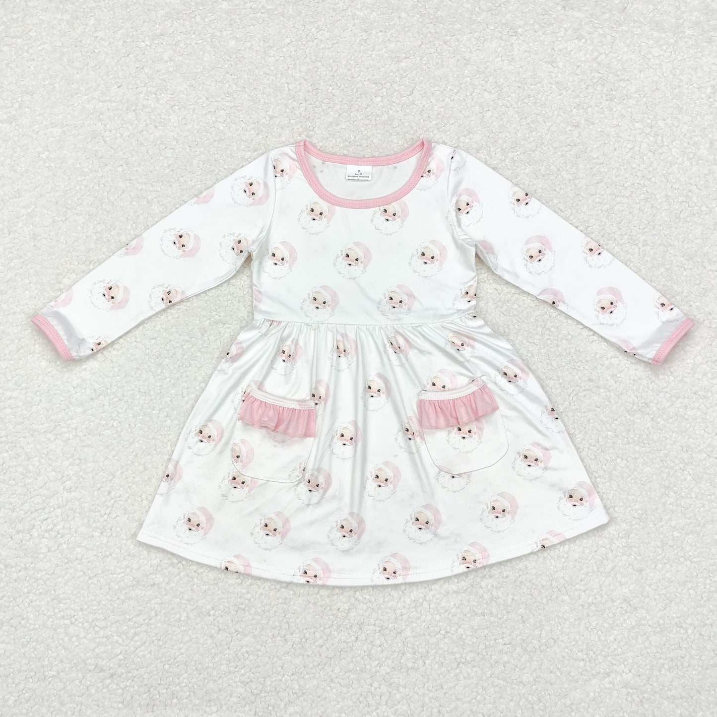 Sibling Baby Girls Santa Plaid Button Pockets Christmas Ruffle Knee Length Dresses