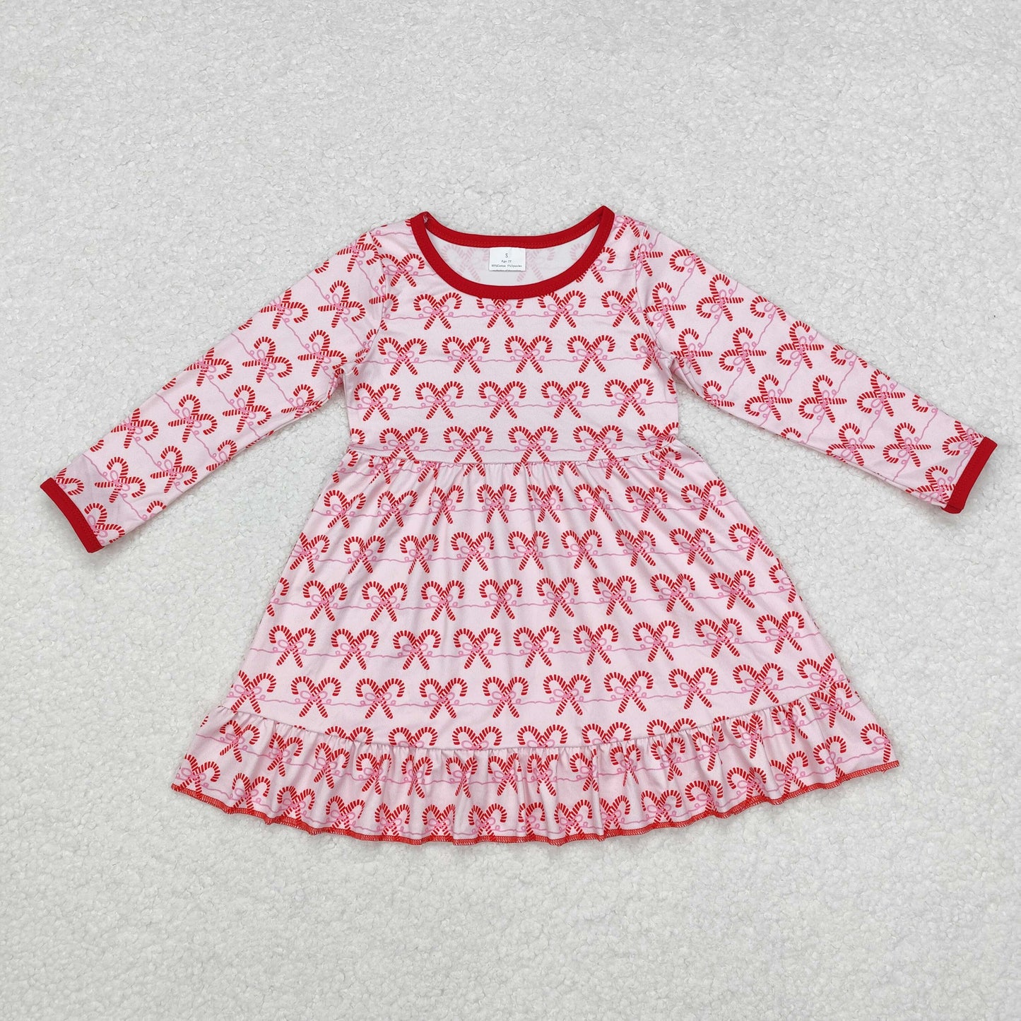 Sibling Baby Girls Candy Cane Stripes Button Christmas Ruffle Knee Length Dresses