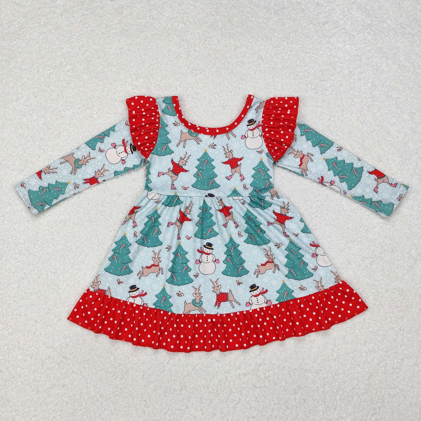 Sibling Baby Girls Bows Trees Plaid Christmas Ruffle Knee Length Dresses