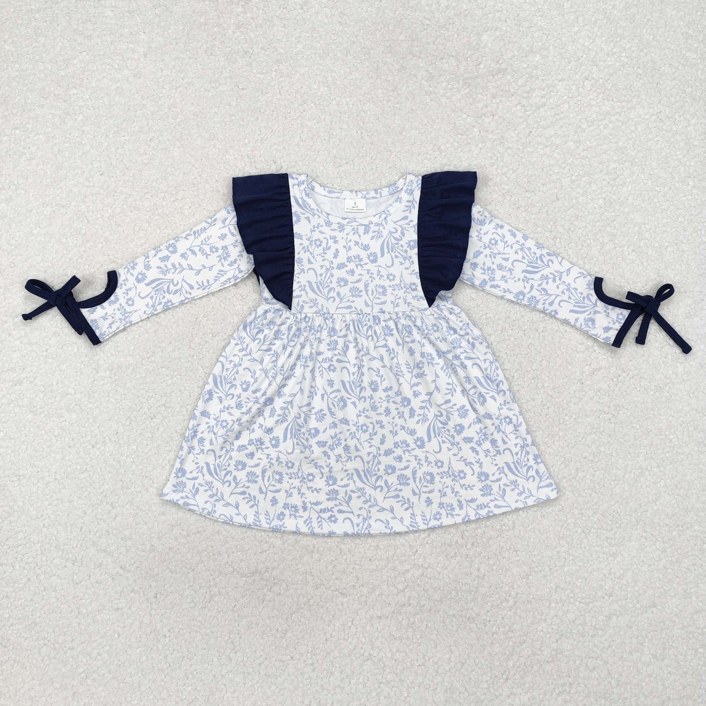 Sibling Baby Girls Flowers Plaid Long Ruffle Sleeve Knee Length Dresses