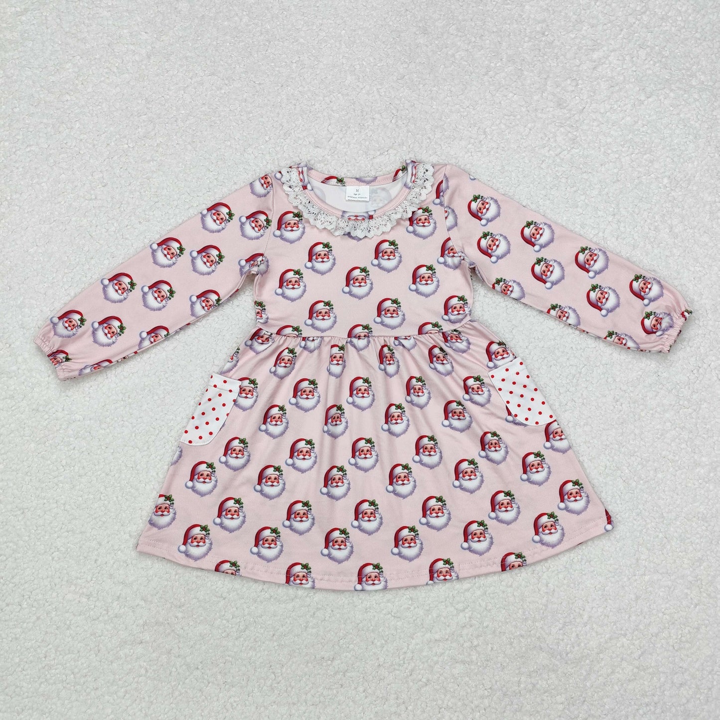 Sibling Baby Girls Santa Plaid Button Pockets Christmas Ruffle Knee Length Dresses