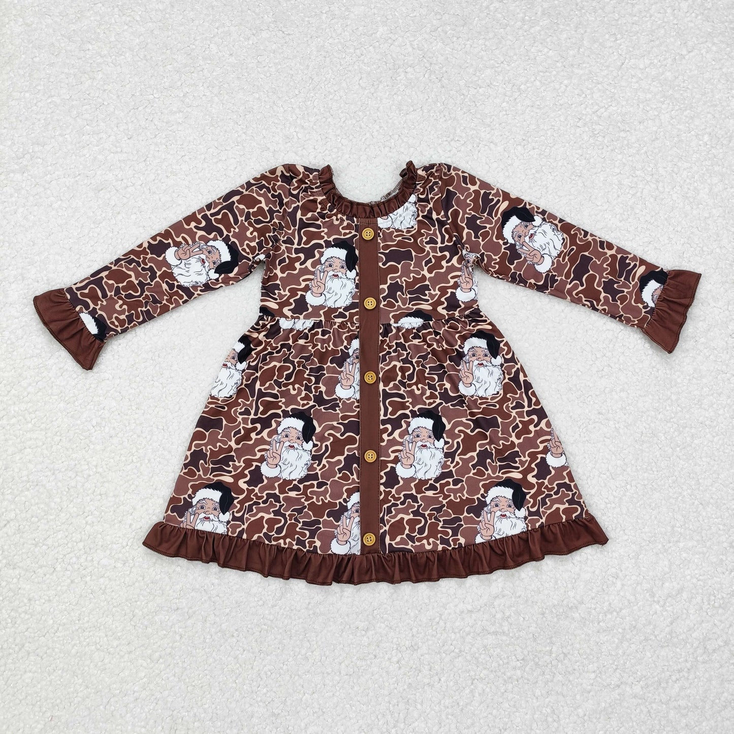 Sibling Baby Girls Santa Plaid Button Pockets Christmas Ruffle Knee Length Dresses