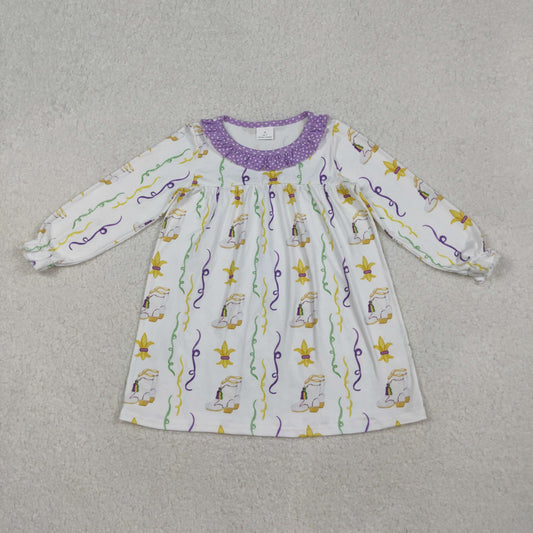 GLD0947 Baby Girls Mardigras Anchors Stripe Collar Ruffle Sleeve Knee Length Dresses