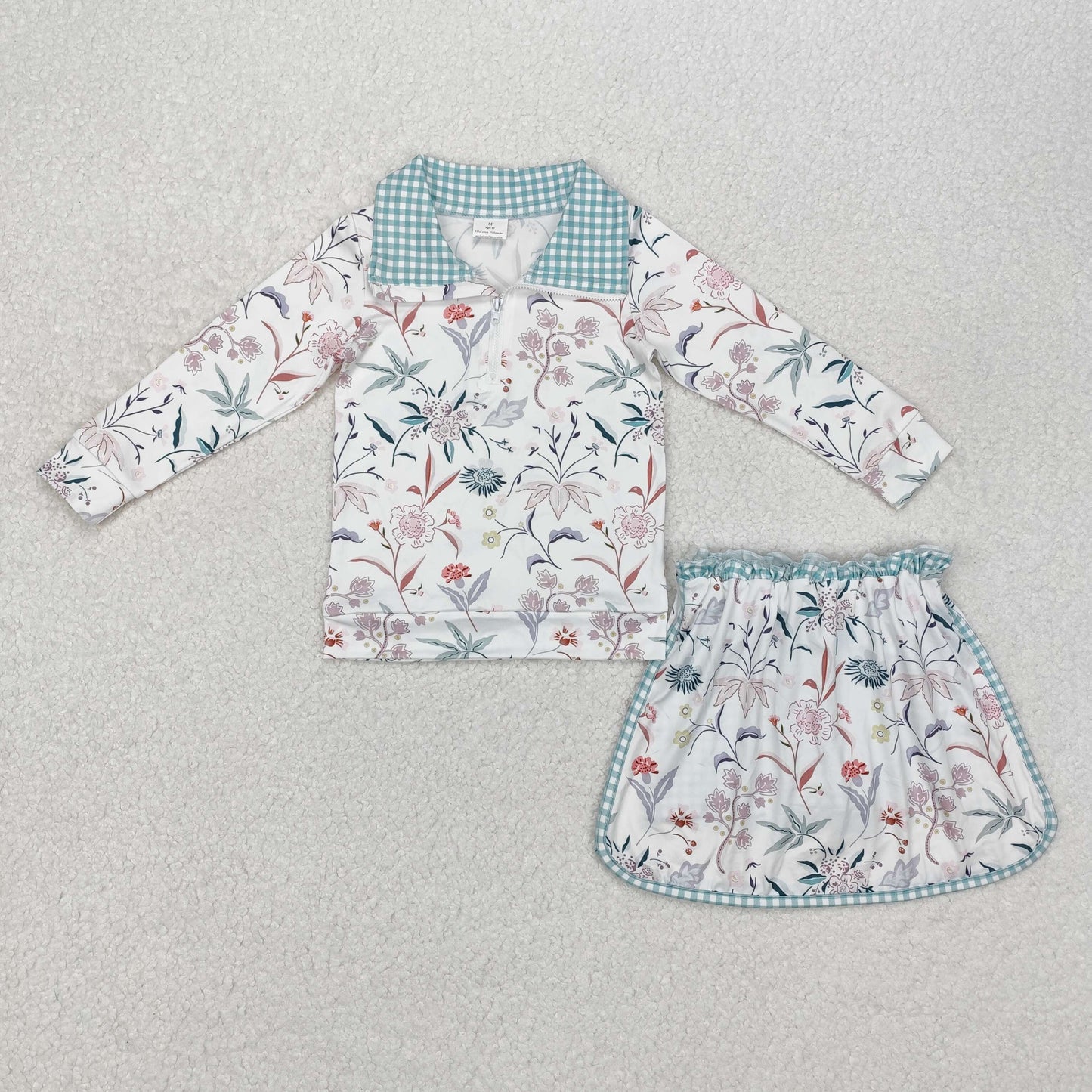 7 Colors Sibling Baby Girls Flowers Bows Zip Top Skirt Skort Bottoms Sets