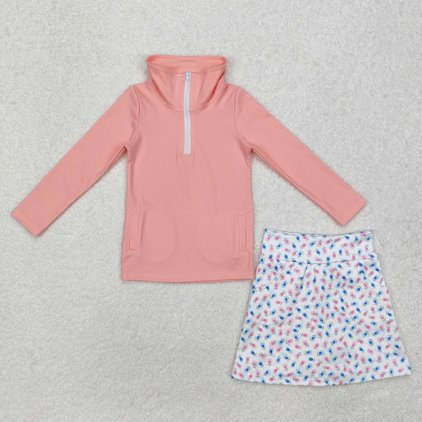 Sibling Baby Girls Zipper Pullovers Shirts Top Floral Skorts Yoga Sets