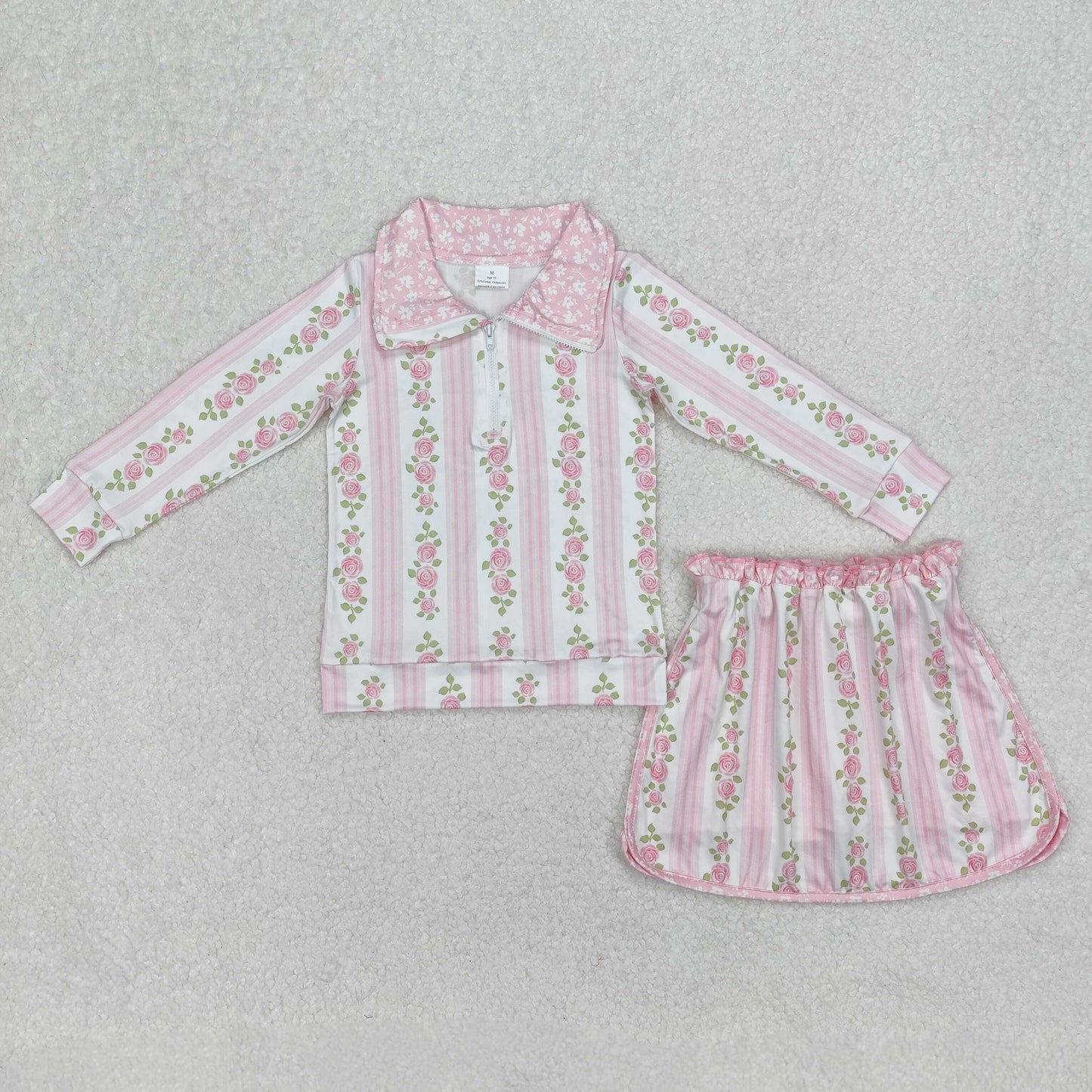 7 Colors Sibling Baby Girls Flowers Bows Zip Top Skirt Skort Bottoms Sets