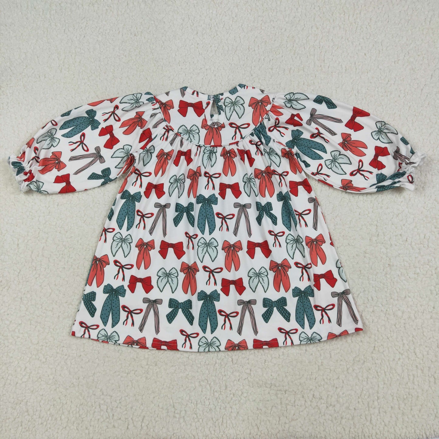Sibling Baby Girls Green Red Bows Christmas Knee Length Dresses
