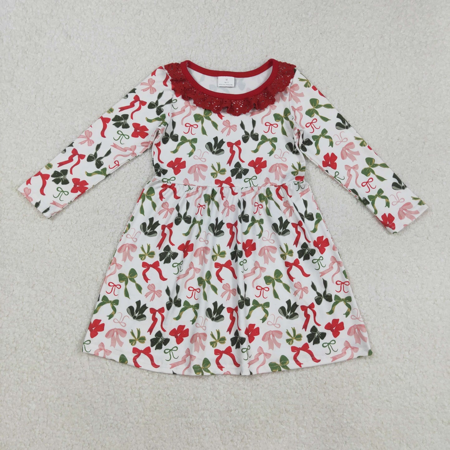Sibling Baby Girls Green Red Bows Zipper Footie Christmas Romper Knee Length Dresses