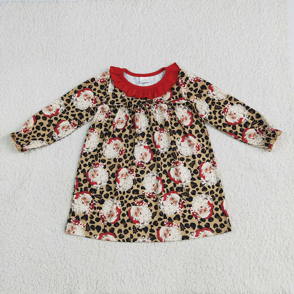 Sibling Baby Girls Christmas Santa Leopard Rompers Dresses
