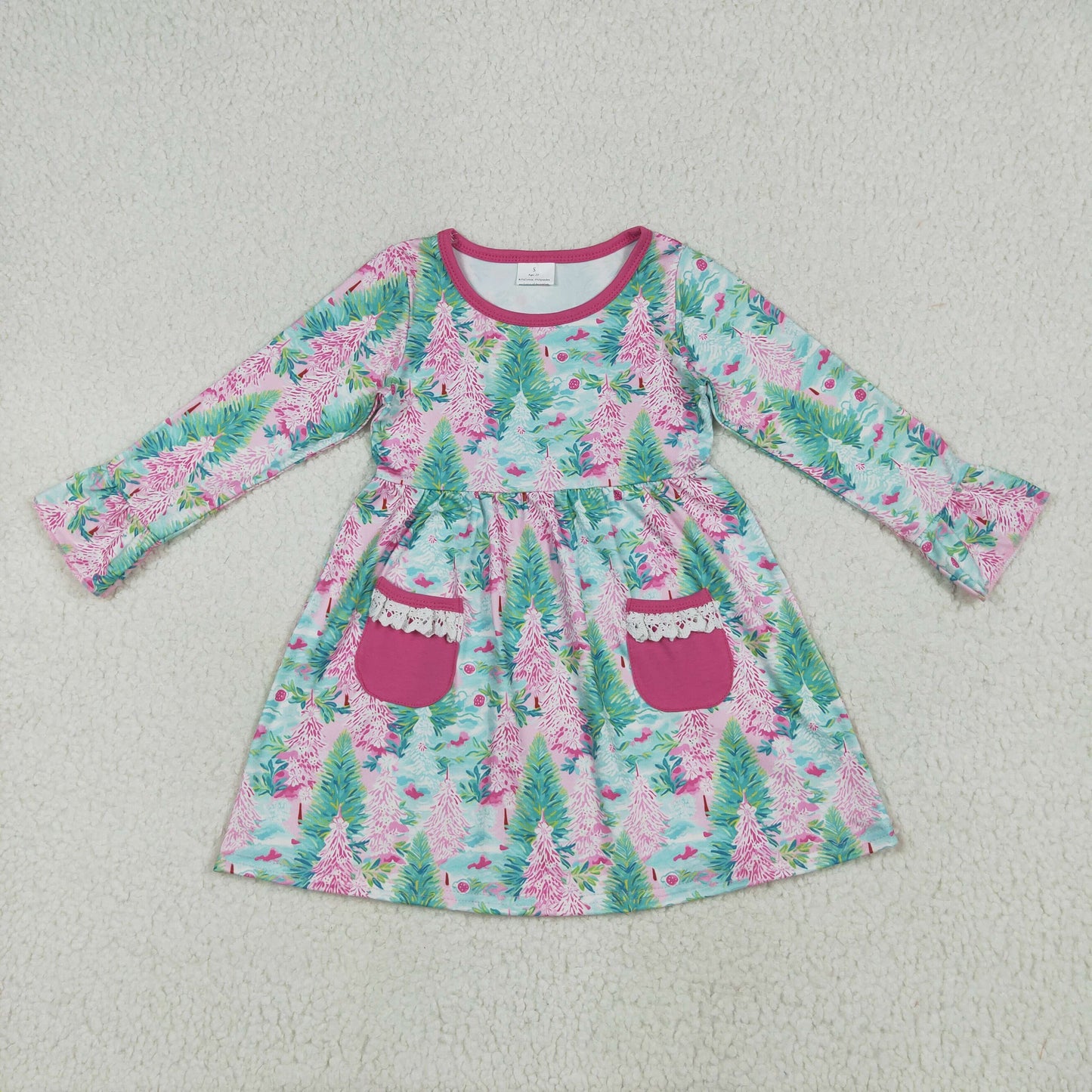 Sibling Baby Girls Bows Holly Trees Plaid Christmas Ruffle Knee Length Dresses