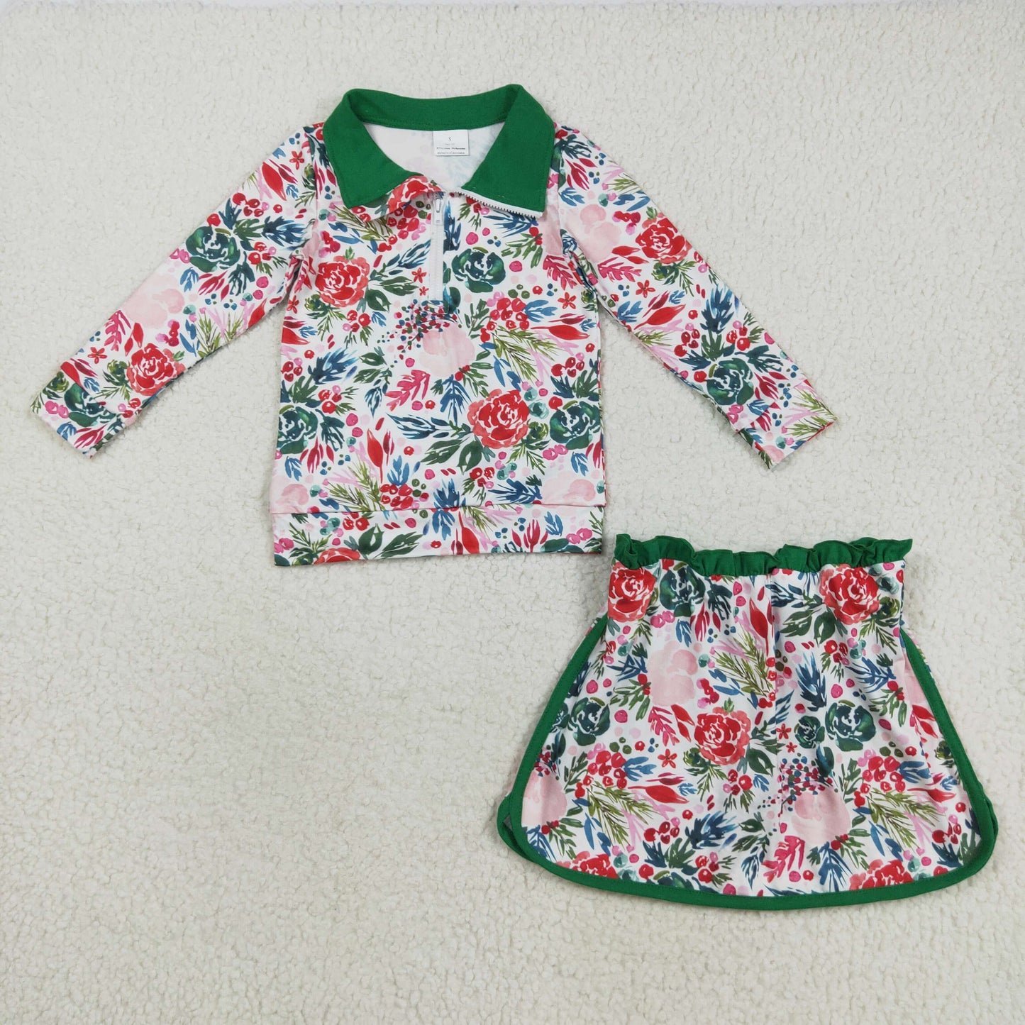 Sibling Baby Girls Spring Flowers Zipper Top Ruffle Skirt Shorts Clothes Sets