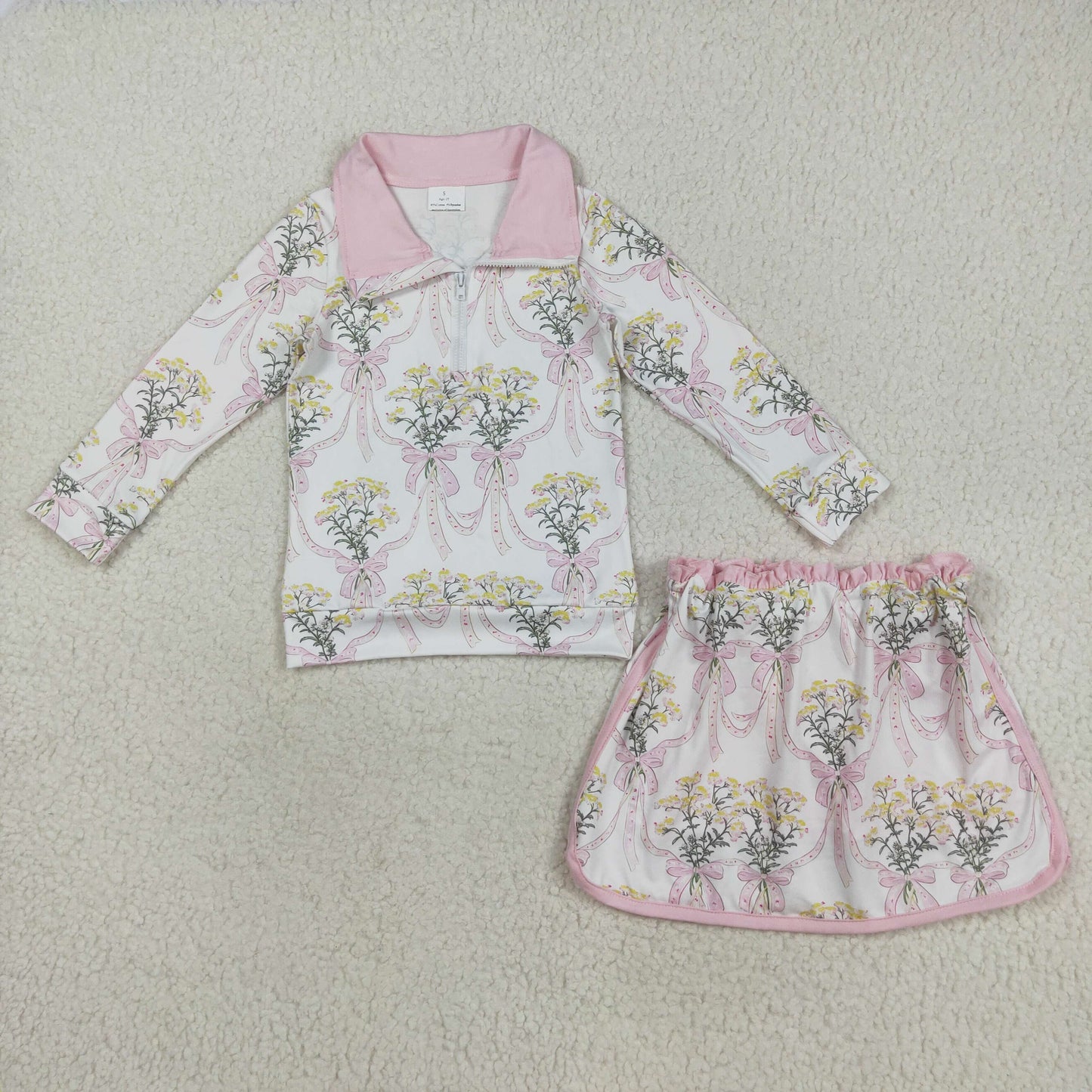 Sibling Baby Girls Spring Flowers Zipper Top Ruffle Skirt Shorts Clothes Sets