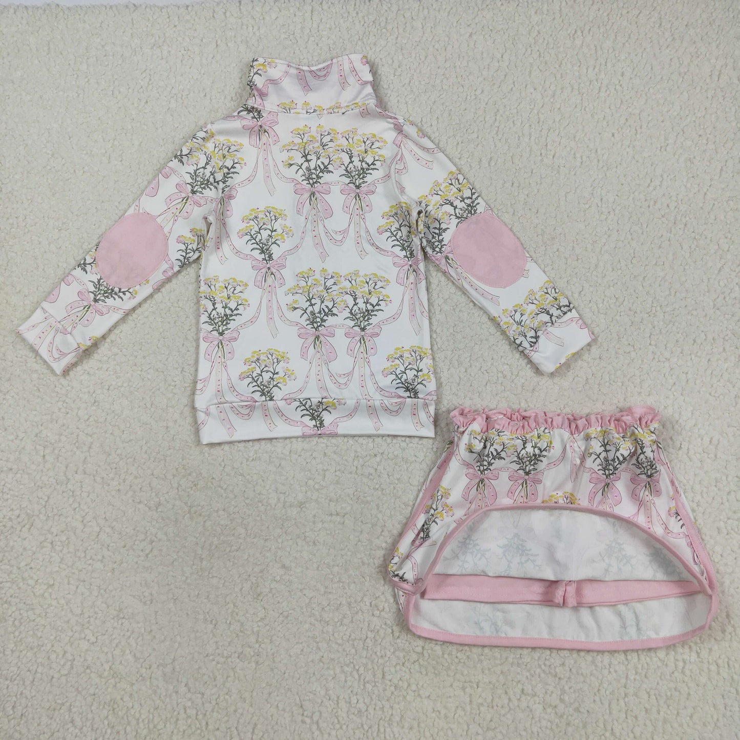 Sibling Baby Girls Spring Flowers Zipper Top Ruffle Skirt Shorts Clothes Sets