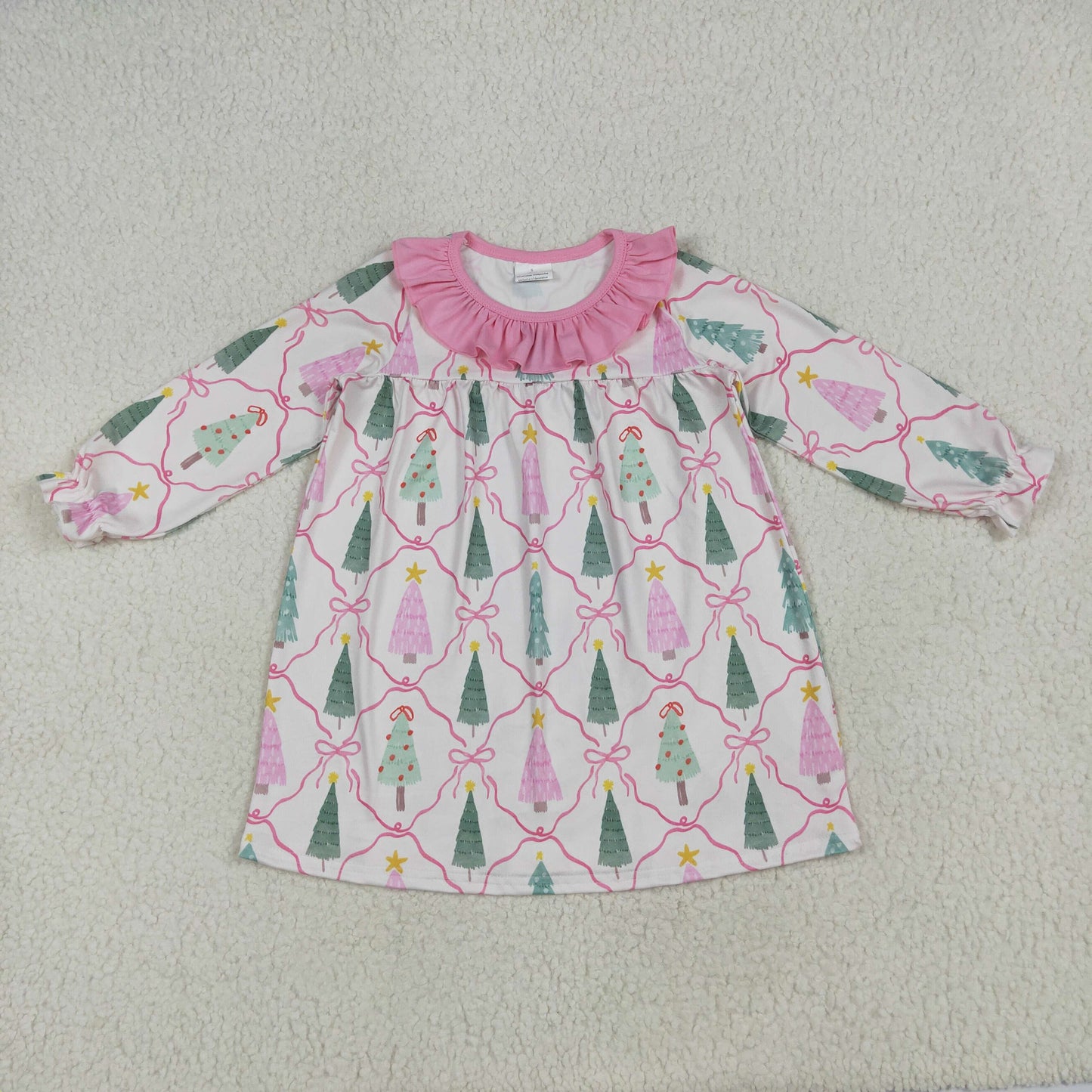 Sibling Baby Girls Bows Trees Plaid Christmas Ruffle Knee Length Dresses