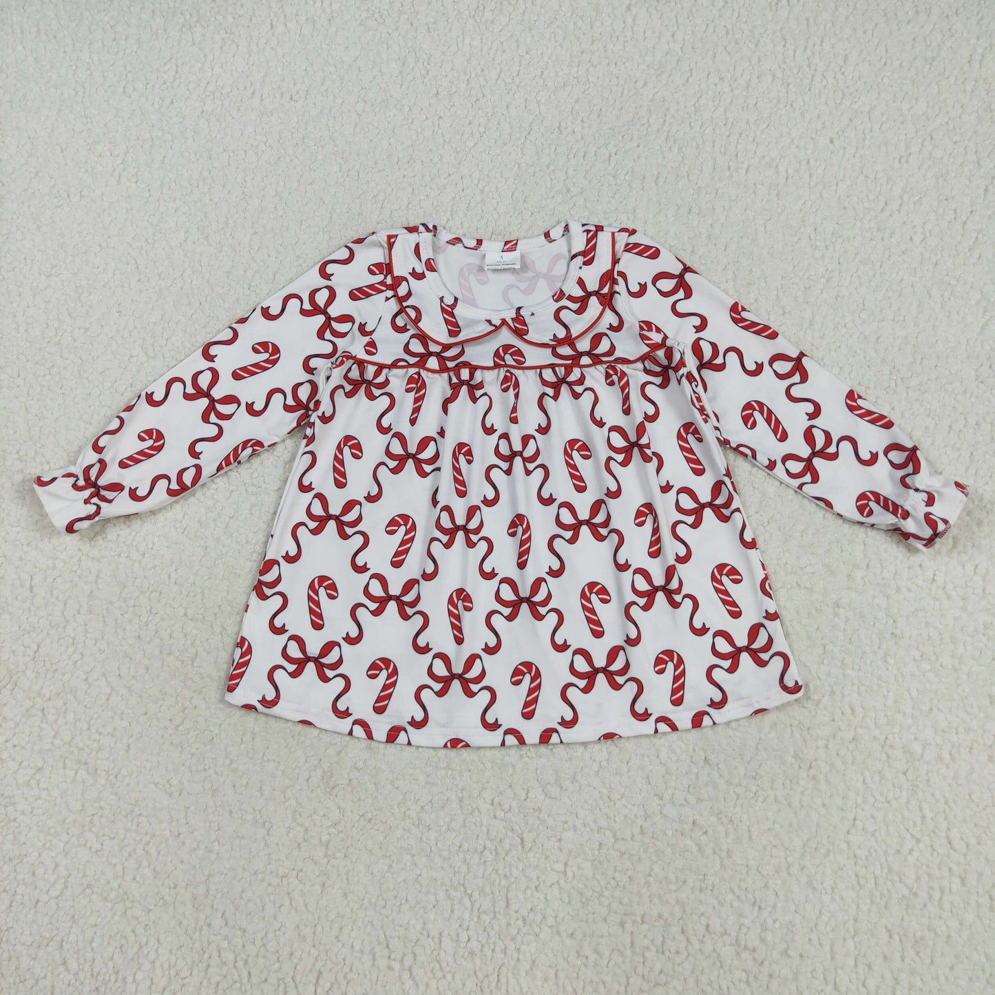 Sibling Baby Girls Candy Cane Stripes Button Christmas Ruffle Knee Length Dresses