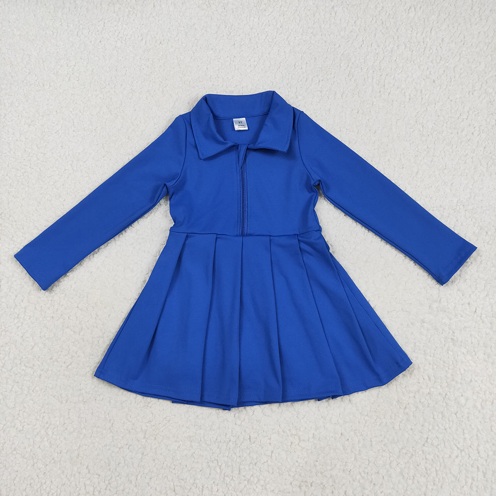 GLD1144 toddler girl clothes Blue Long Sleeve Zip athletic yoga Pleated dresses