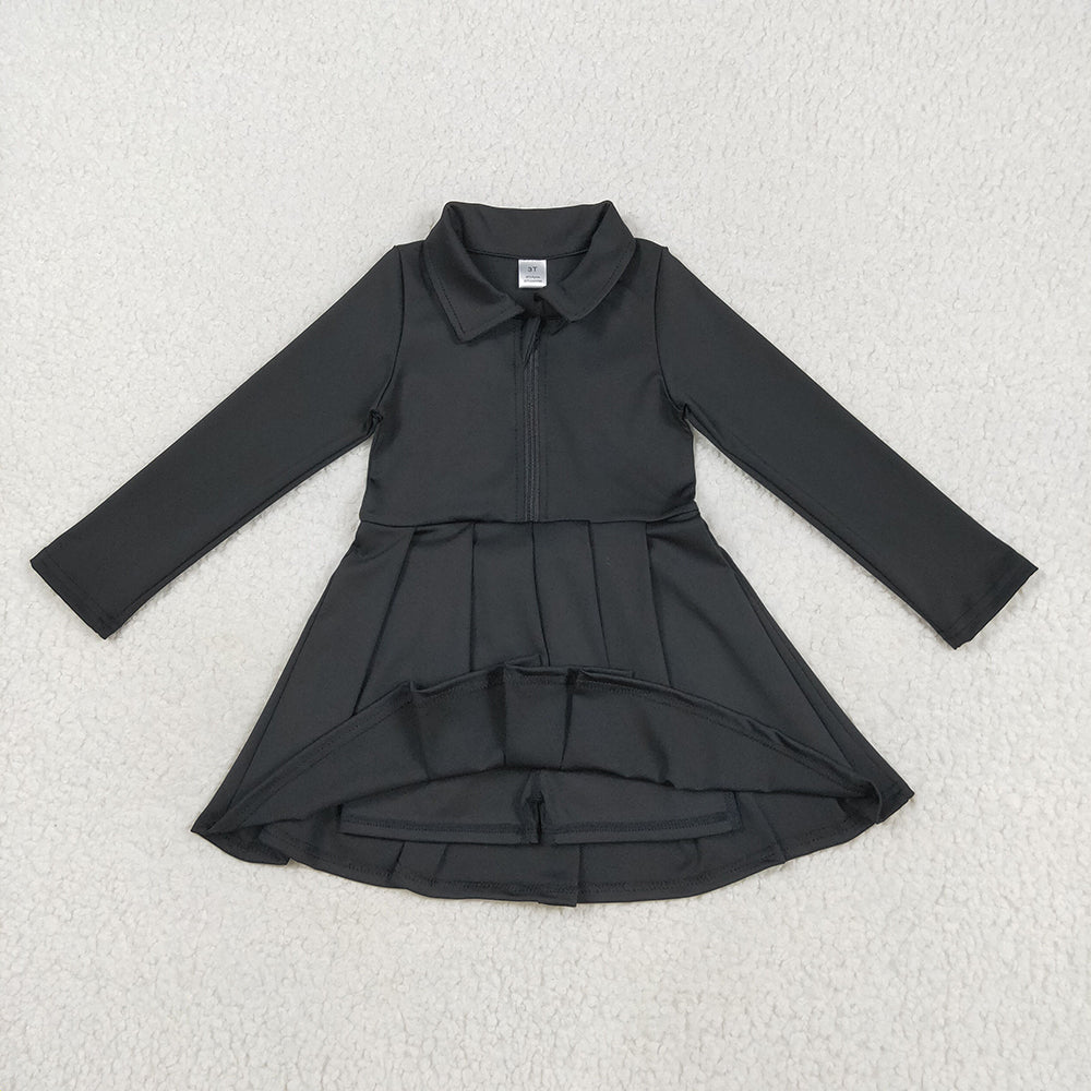 GLD1150 toddler girl clothes black Long Sleeve Zip athletic yoga Pleated dresses
