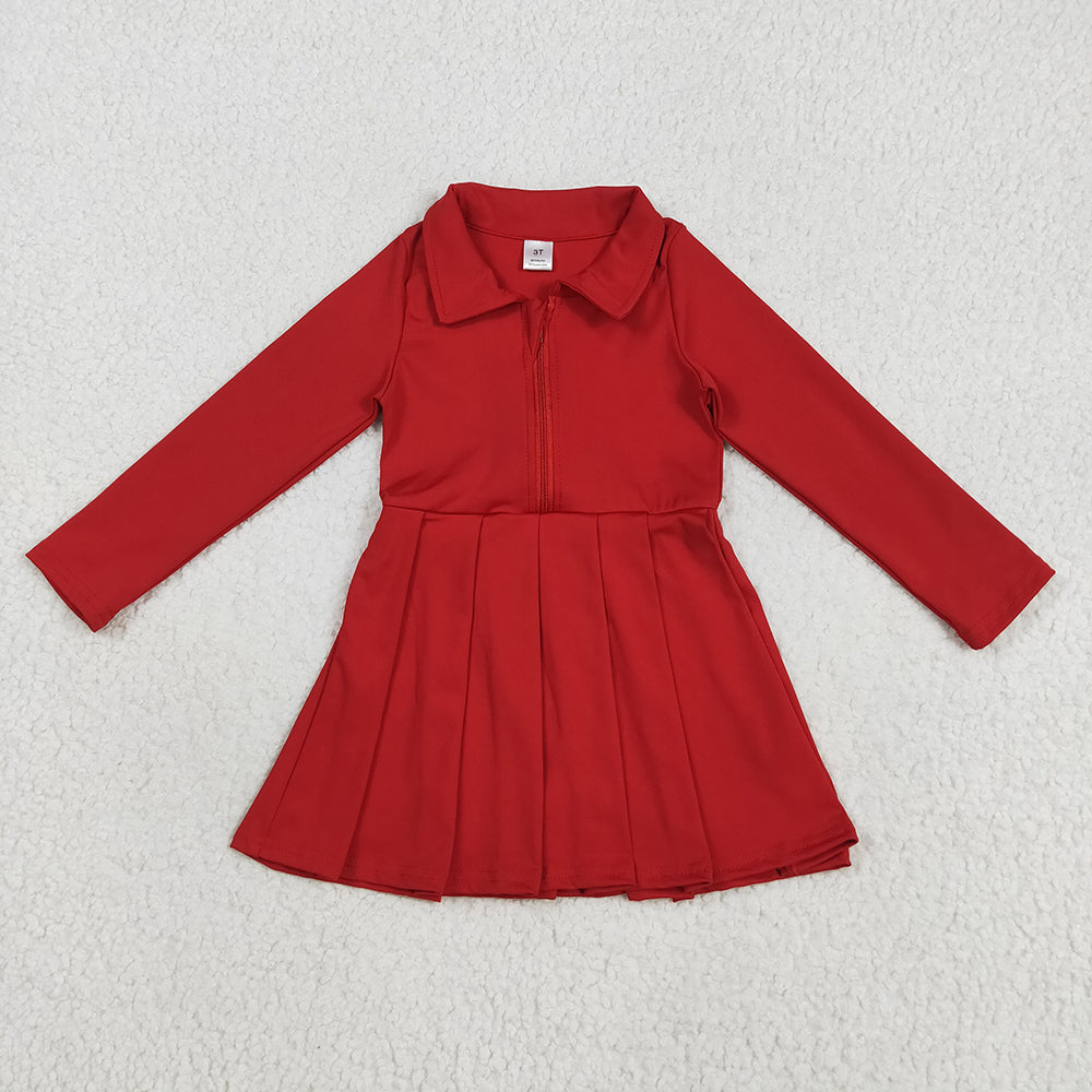GLD1153 toddler girl clothes red Long Sleeve Zip athletic yoga Pleated dresses
